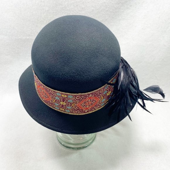 Betmar New York Black Wool Bucket Hat with Feather Detail main image 7